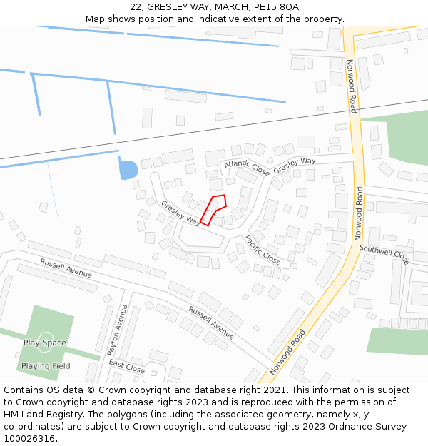 22, GRESLEY WAY, MARCH, PE15 8QA: Location map and indicative extent of plot