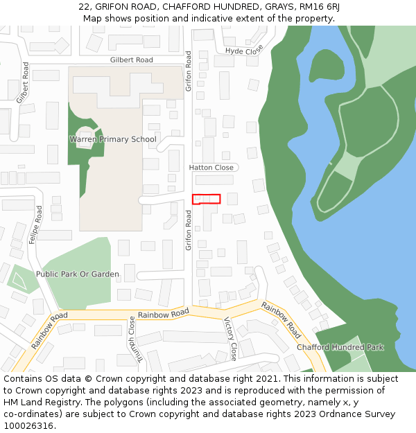 22, GRIFON ROAD, CHAFFORD HUNDRED, GRAYS, RM16 6RJ: Location map and indicative extent of plot