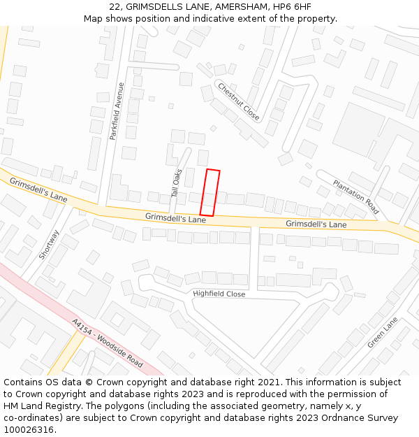 22, GRIMSDELLS LANE, AMERSHAM, HP6 6HF: Location map and indicative extent of plot