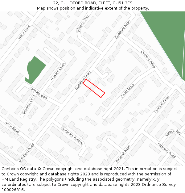 22, GUILDFORD ROAD, FLEET, GU51 3ES: Location map and indicative extent of plot