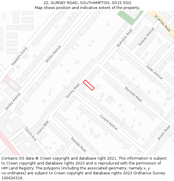 22, GURNEY ROAD, SOUTHAMPTON, SO15 5GG: Location map and indicative extent of plot