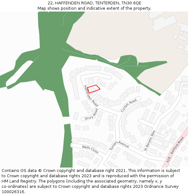 22, HAFFENDEN ROAD, TENTERDEN, TN30 6QE: Location map and indicative extent of plot
