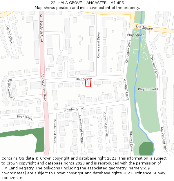 22, HALA GROVE, LANCASTER, LA1 4PS: Location map and indicative extent of plot