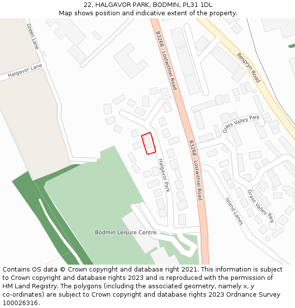 22, HALGAVOR PARK, BODMIN, PL31 1DL: Location map and indicative extent of plot