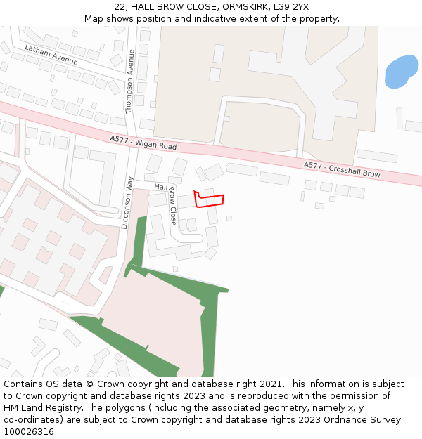 22, HALL BROW CLOSE, ORMSKIRK, L39 2YX: Location map and indicative extent of plot