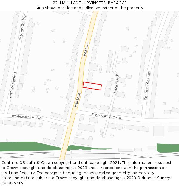 22, HALL LANE, UPMINSTER, RM14 1AF: Location map and indicative extent of plot