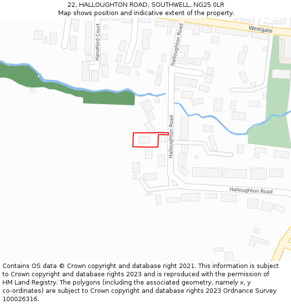 22, HALLOUGHTON ROAD, SOUTHWELL, NG25 0LR: Location map and indicative extent of plot