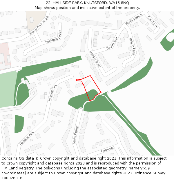 22, HALLSIDE PARK, KNUTSFORD, WA16 8NQ: Location map and indicative extent of plot