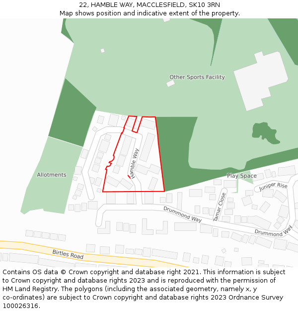 22, HAMBLE WAY, MACCLESFIELD, SK10 3RN: Location map and indicative extent of plot