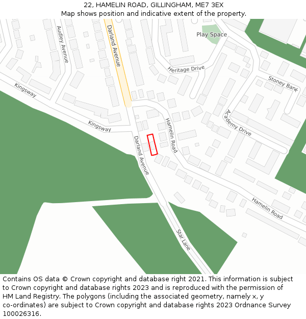 22, HAMELIN ROAD, GILLINGHAM, ME7 3EX: Location map and indicative extent of plot