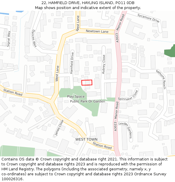 22, HAMFIELD DRIVE, HAYLING ISLAND, PO11 0DB: Location map and indicative extent of plot