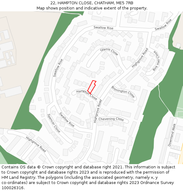 22, HAMPTON CLOSE, CHATHAM, ME5 7RB: Location map and indicative extent of plot