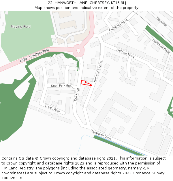 22, HANWORTH LANE, CHERTSEY, KT16 9LJ: Location map and indicative extent of plot