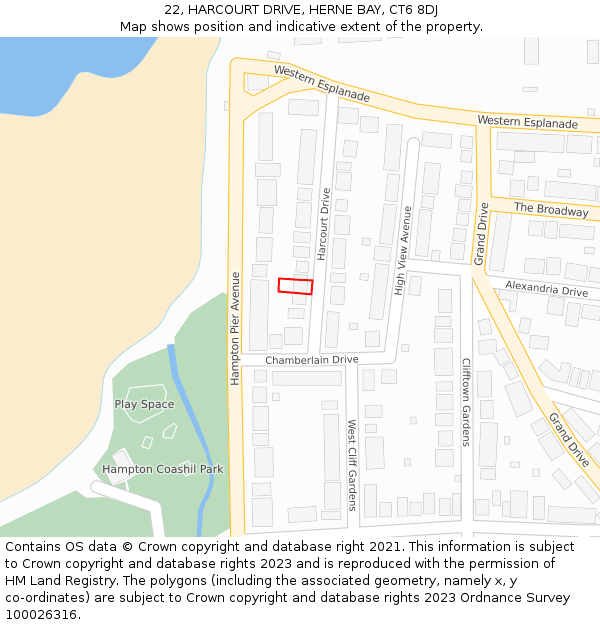 22, HARCOURT DRIVE, HERNE BAY, CT6 8DJ: Location map and indicative extent of plot