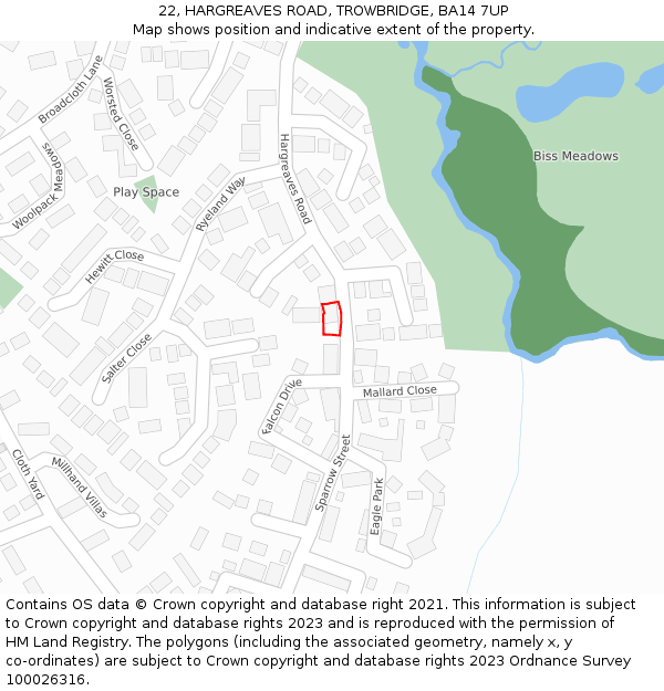 22, HARGREAVES ROAD, TROWBRIDGE, BA14 7UP: Location map and indicative extent of plot