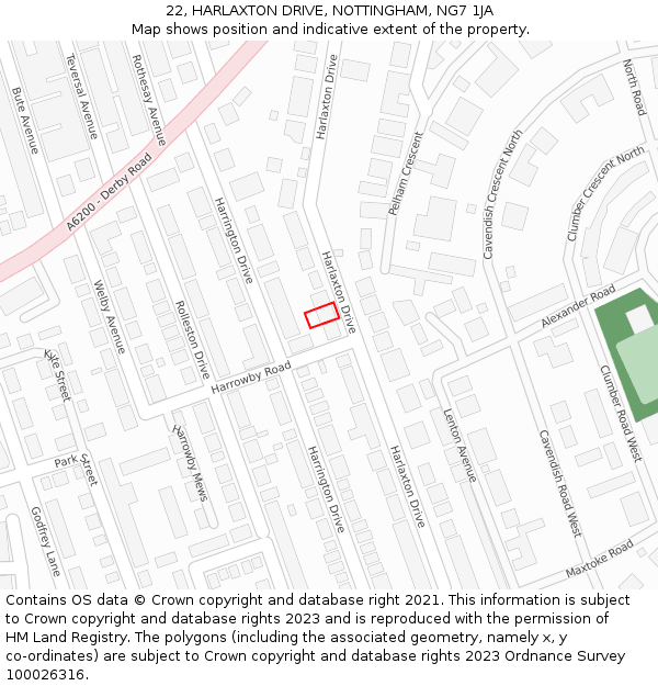 22, HARLAXTON DRIVE, NOTTINGHAM, NG7 1JA: Location map and indicative extent of plot