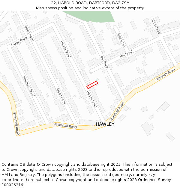 22, HAROLD ROAD, DARTFORD, DA2 7SA: Location map and indicative extent of plot