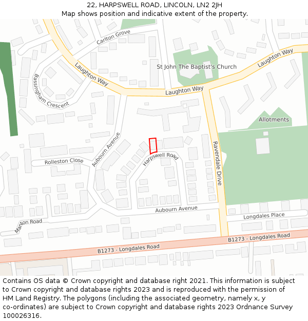 22, HARPSWELL ROAD, LINCOLN, LN2 2JH: Location map and indicative extent of plot