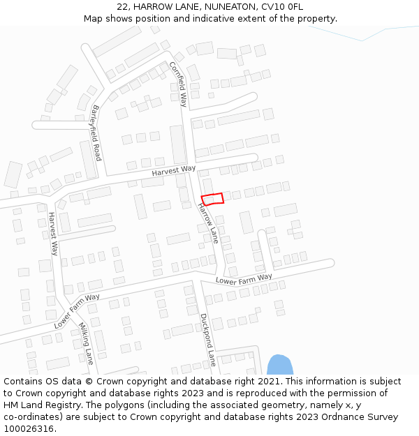 22, HARROW LANE, NUNEATON, CV10 0FL: Location map and indicative extent of plot