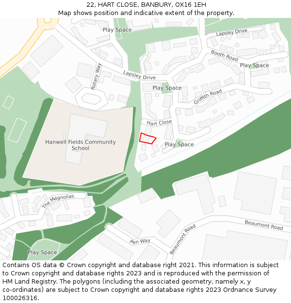 22, HART CLOSE, BANBURY, OX16 1EH: Location map and indicative extent of plot