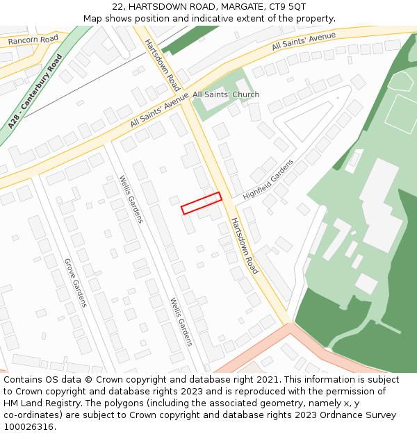22, HARTSDOWN ROAD, MARGATE, CT9 5QT: Location map and indicative extent of plot