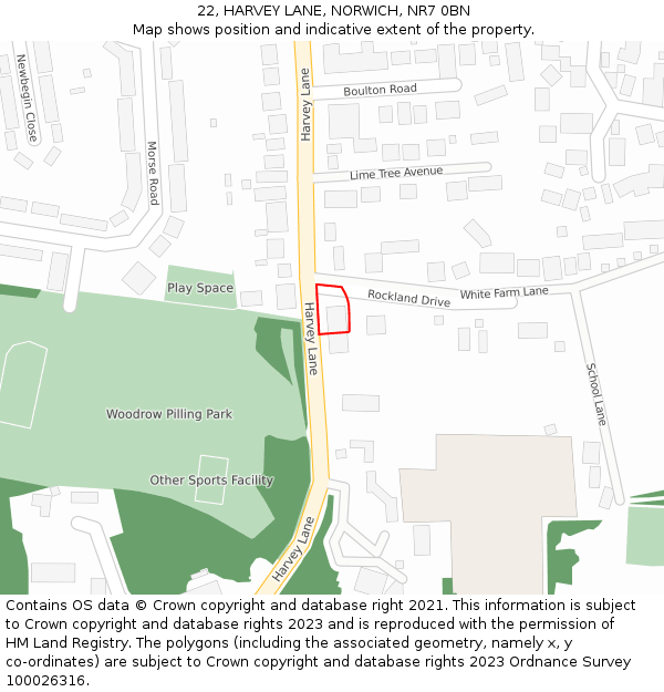 22, HARVEY LANE, NORWICH, NR7 0BN: Location map and indicative extent of plot