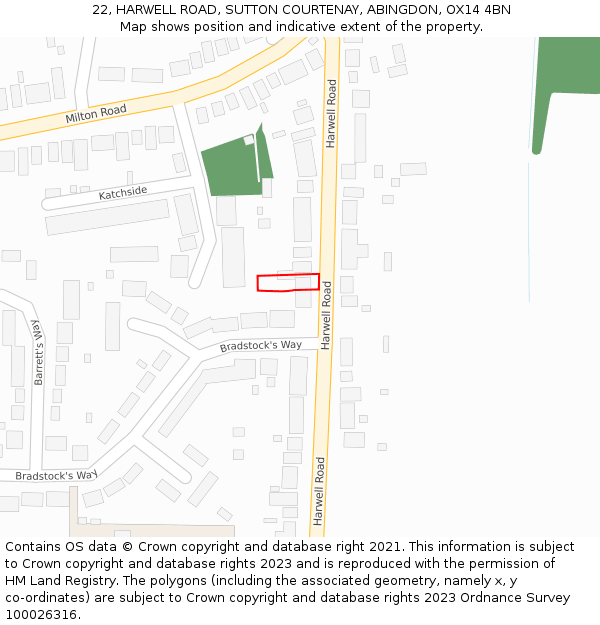 22, HARWELL ROAD, SUTTON COURTENAY, ABINGDON, OX14 4BN: Location map and indicative extent of plot