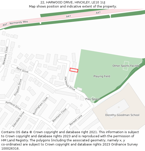 22, HARWOOD DRIVE, HINCKLEY, LE10 1UJ: Location map and indicative extent of plot