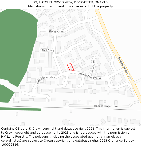 22, HATCHELLWOOD VIEW, DONCASTER, DN4 6UY: Location map and indicative extent of plot