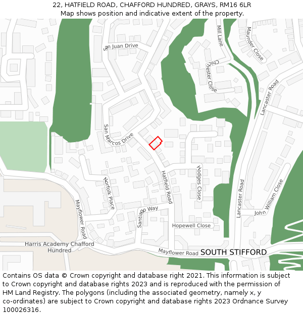 22, HATFIELD ROAD, CHAFFORD HUNDRED, GRAYS, RM16 6LR: Location map and indicative extent of plot