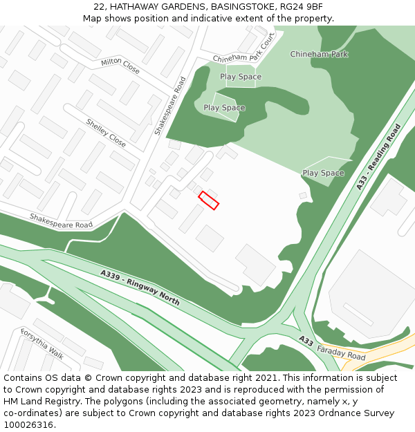 22, HATHAWAY GARDENS, BASINGSTOKE, RG24 9BF: Location map and indicative extent of plot