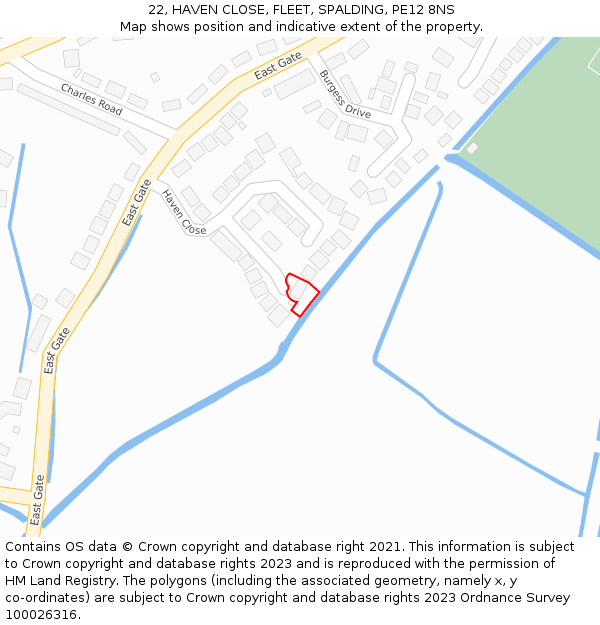 22, HAVEN CLOSE, FLEET, SPALDING, PE12 8NS: Location map and indicative extent of plot