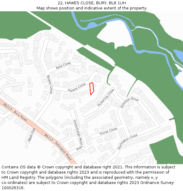 22, HAWES CLOSE, BURY, BL8 1UH: Location map and indicative extent of plot