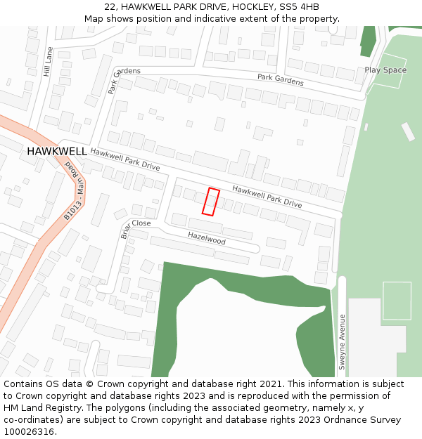 22, HAWKWELL PARK DRIVE, HOCKLEY, SS5 4HB: Location map and indicative extent of plot