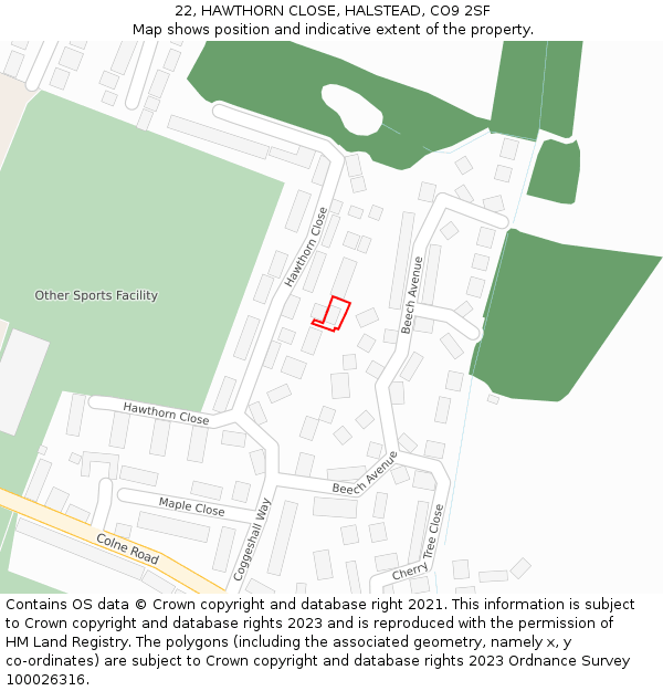 22, HAWTHORN CLOSE, HALSTEAD, CO9 2SF: Location map and indicative extent of plot