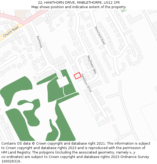 22, HAWTHORN DRIVE, MABLETHORPE, LN12 1FR: Location map and indicative extent of plot
