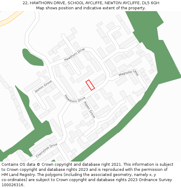22, HAWTHORN DRIVE, SCHOOL AYCLIFFE, NEWTON AYCLIFFE, DL5 6GH: Location map and indicative extent of plot