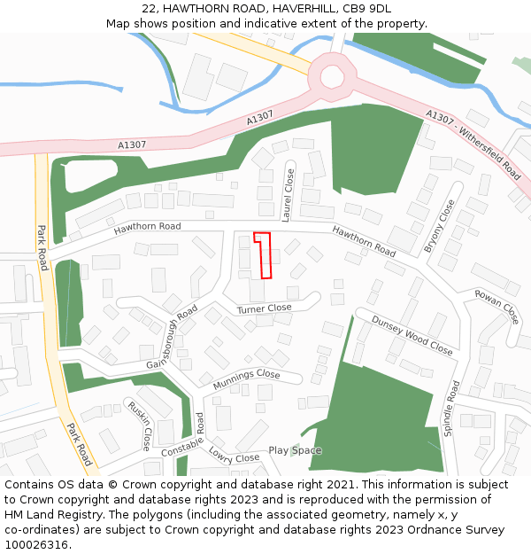 22, HAWTHORN ROAD, HAVERHILL, CB9 9DL: Location map and indicative extent of plot