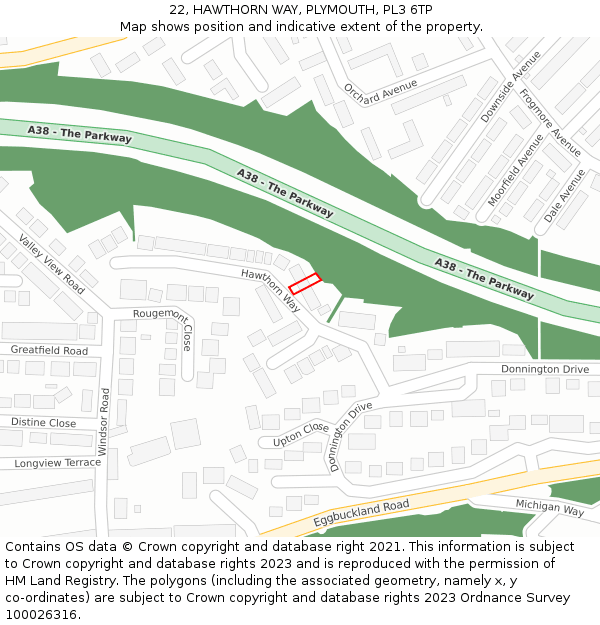 22, HAWTHORN WAY, PLYMOUTH, PL3 6TP: Location map and indicative extent of plot