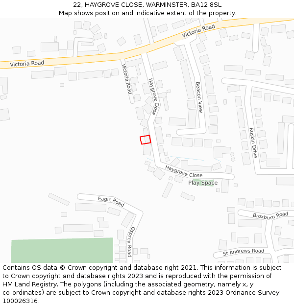 22, HAYGROVE CLOSE, WARMINSTER, BA12 8SL: Location map and indicative extent of plot