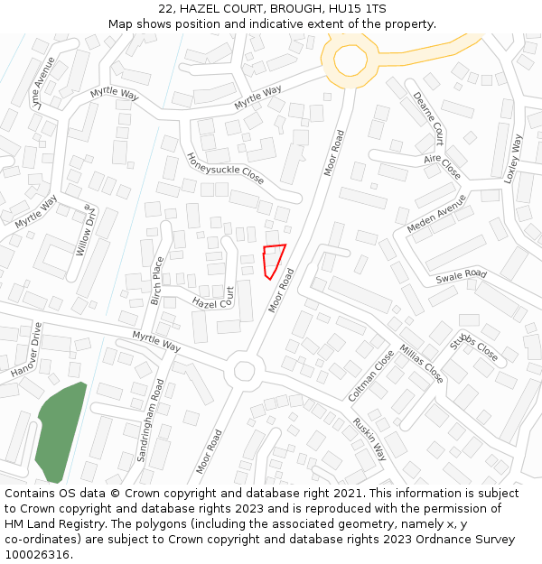 22, HAZEL COURT, BROUGH, HU15 1TS: Location map and indicative extent of plot