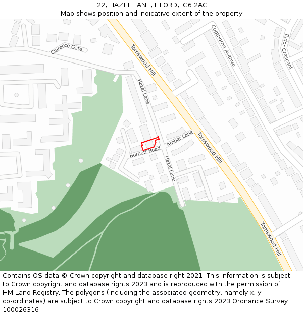 22, HAZEL LANE, ILFORD, IG6 2AG: Location map and indicative extent of plot
