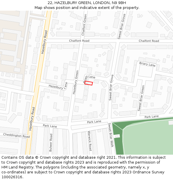 22, HAZELBURY GREEN, LONDON, N9 9BH: Location map and indicative extent of plot