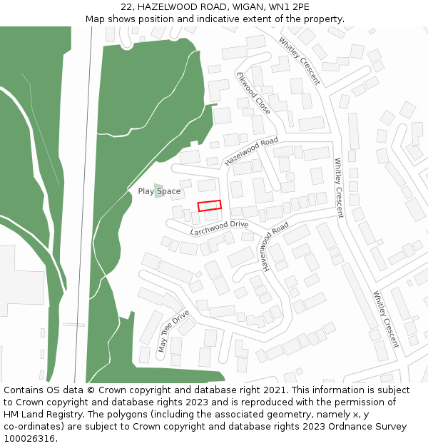 22, HAZELWOOD ROAD, WIGAN, WN1 2PE: Location map and indicative extent of plot