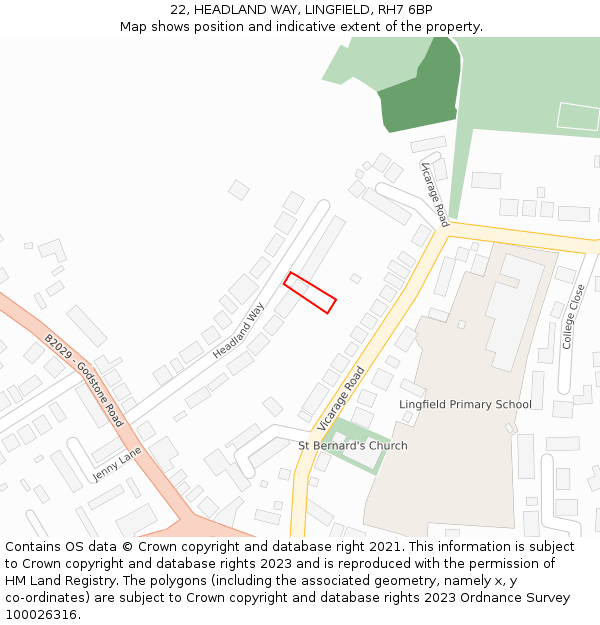 22, HEADLAND WAY, LINGFIELD, RH7 6BP: Location map and indicative extent of plot