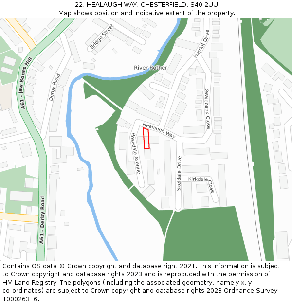 22, HEALAUGH WAY, CHESTERFIELD, S40 2UU: Location map and indicative extent of plot