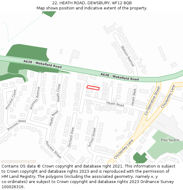 22, HEATH ROAD, DEWSBURY, WF12 8QB: Location map and indicative extent of plot