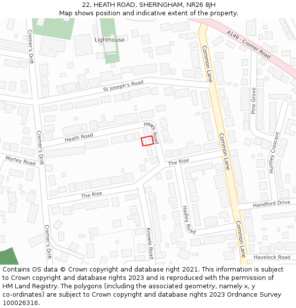 22, HEATH ROAD, SHERINGHAM, NR26 8JH: Location map and indicative extent of plot