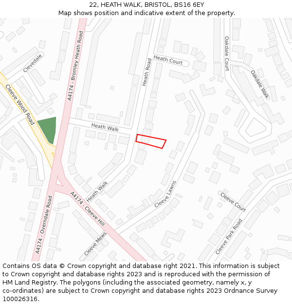 22, HEATH WALK, BRISTOL, BS16 6EY: Location map and indicative extent of plot