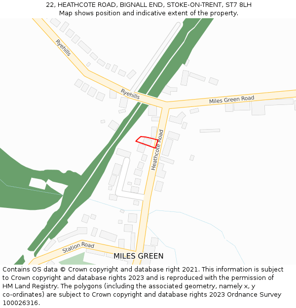 22, HEATHCOTE ROAD, BIGNALL END, STOKE-ON-TRENT, ST7 8LH: Location map and indicative extent of plot